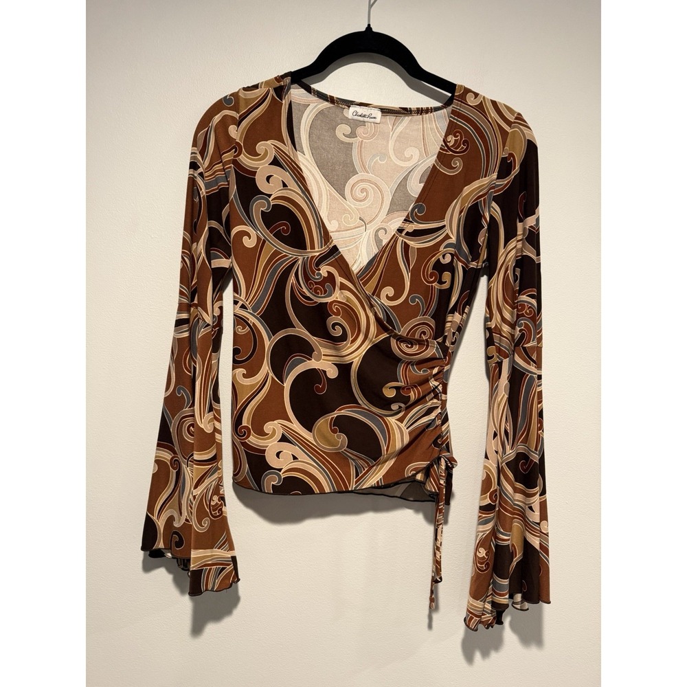 Charolette Russe Vintage Y2k Fairy Bell Sleeve Paisley Boho V-Neck Blouse Sz S